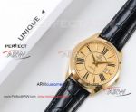 Perfect Replica Omega Yellow Gold Case Black Leather 41mm Watch 